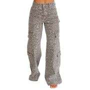 Women’s High Rise Cheetah Print Wide Leg Cargo Jeans