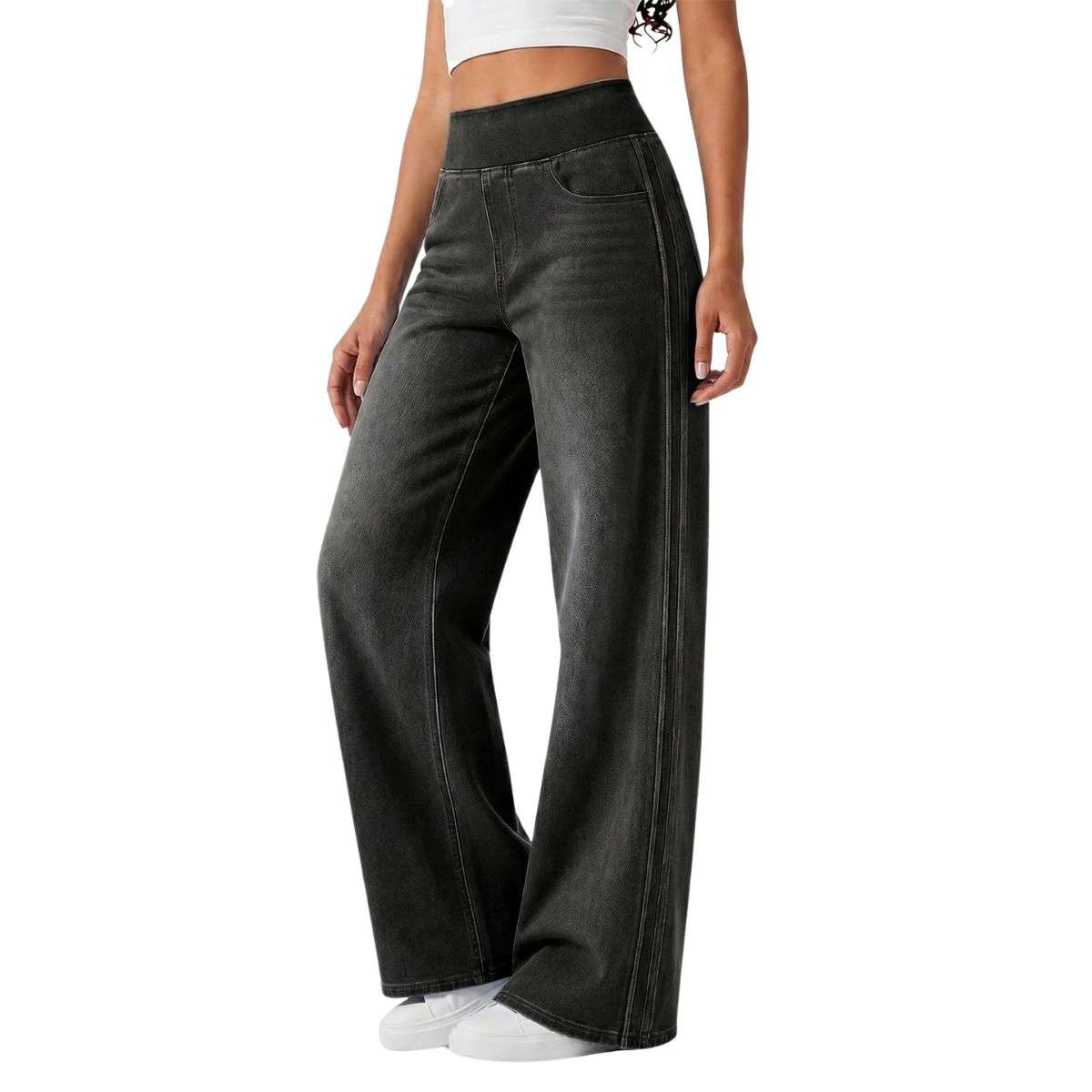 Women’s Side Stripe Stretch Wide Leg Jeans