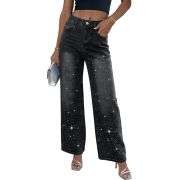 Women’s High Rise Rhinestone Wide Leg Jeans