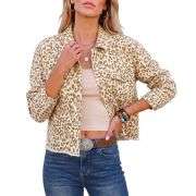 Women’s Cheetah Print Stretch Frayed Hem Denim Jacket