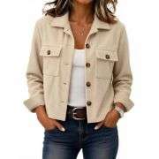 Women’s Fashion Cropped Corduroy Collared Long Sleeve Jacket
