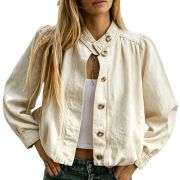 Women’s Puff Sleeve Button Vintage Denim Jacket