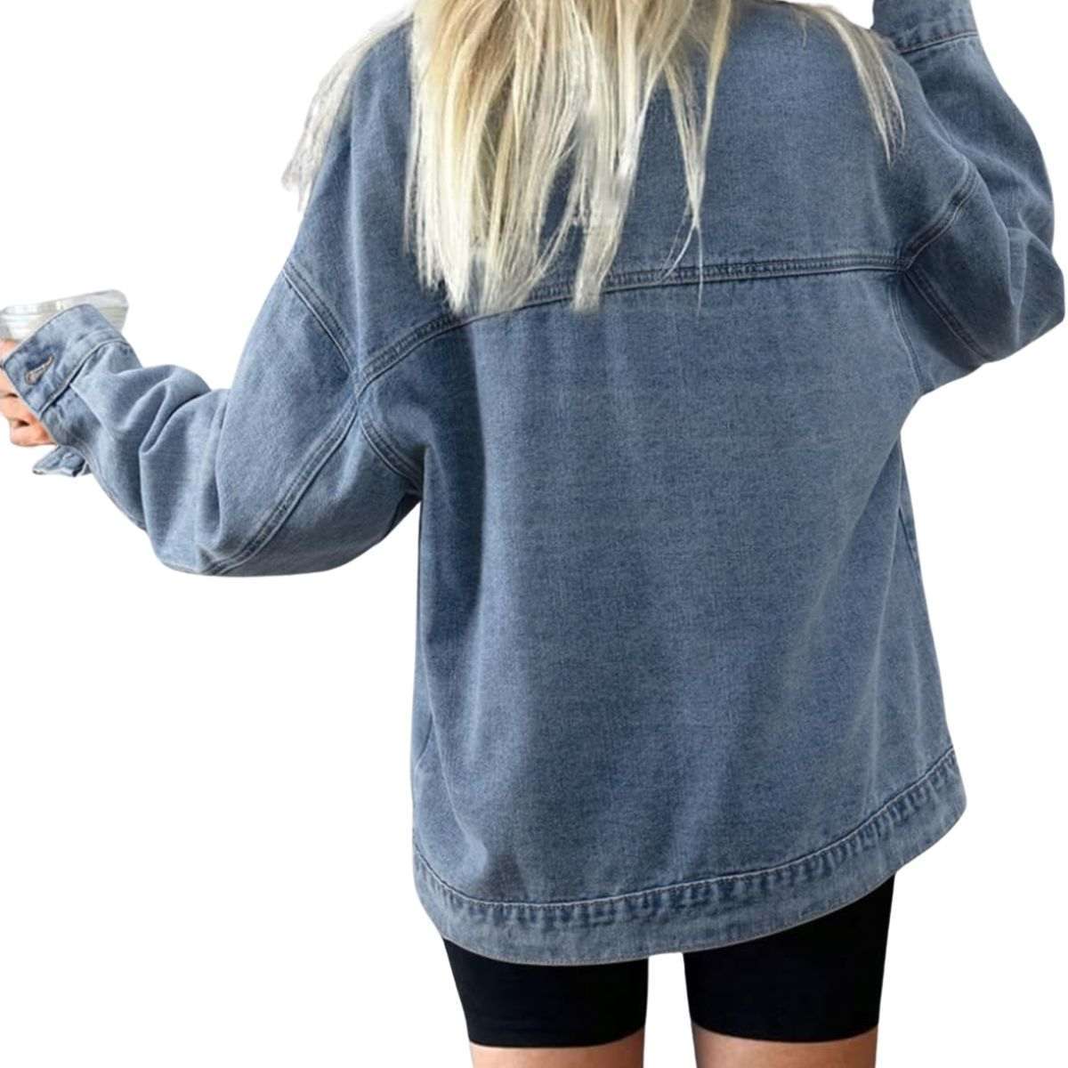 Women’s Casual Drop Shoulder Button Front Denim Jacket With Pockets