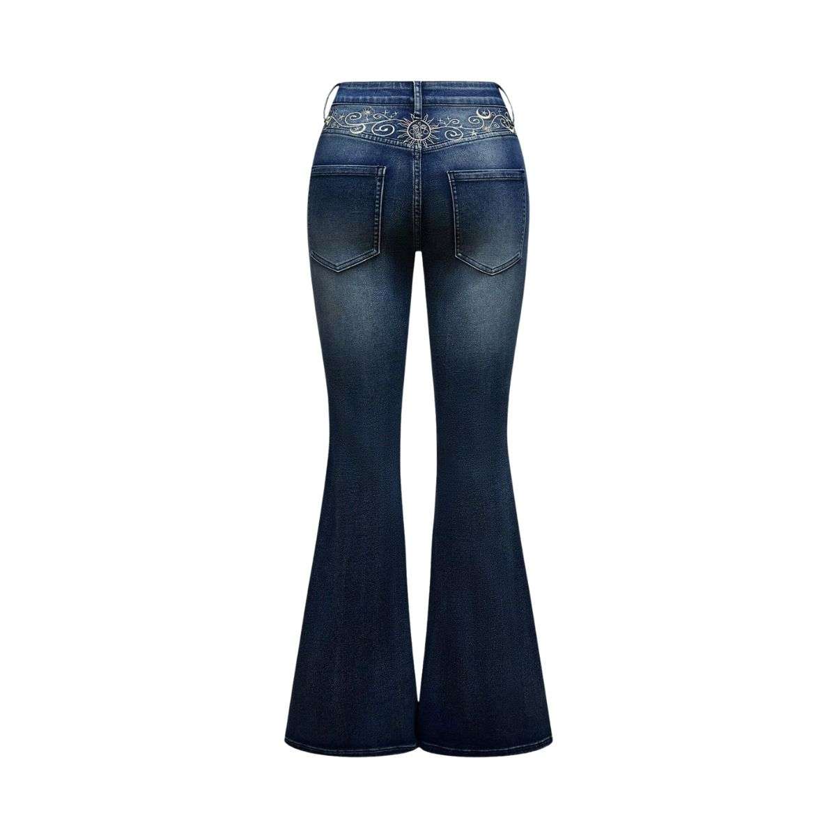 Women’s Gothic Punk Rhinestone Embroidered Flare Jeans