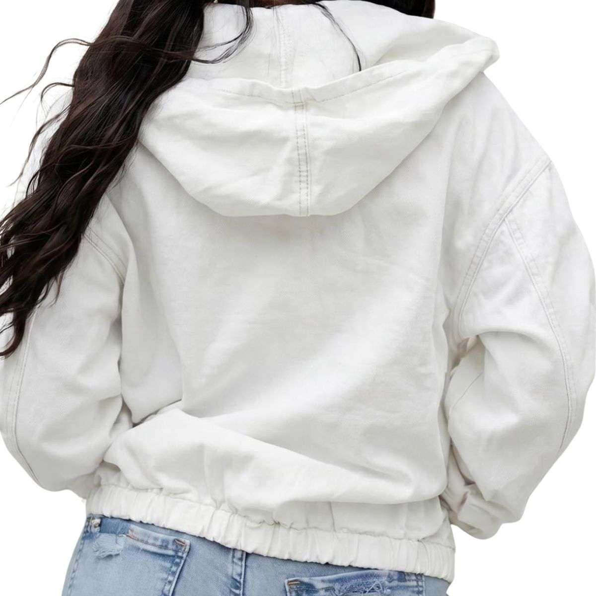 Women’s Zip Up Hooded Cropped Denim Jacket