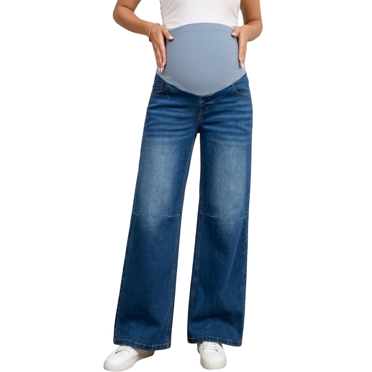 Maternity Stretchy Over The Belly Wide Leg Denim Pants