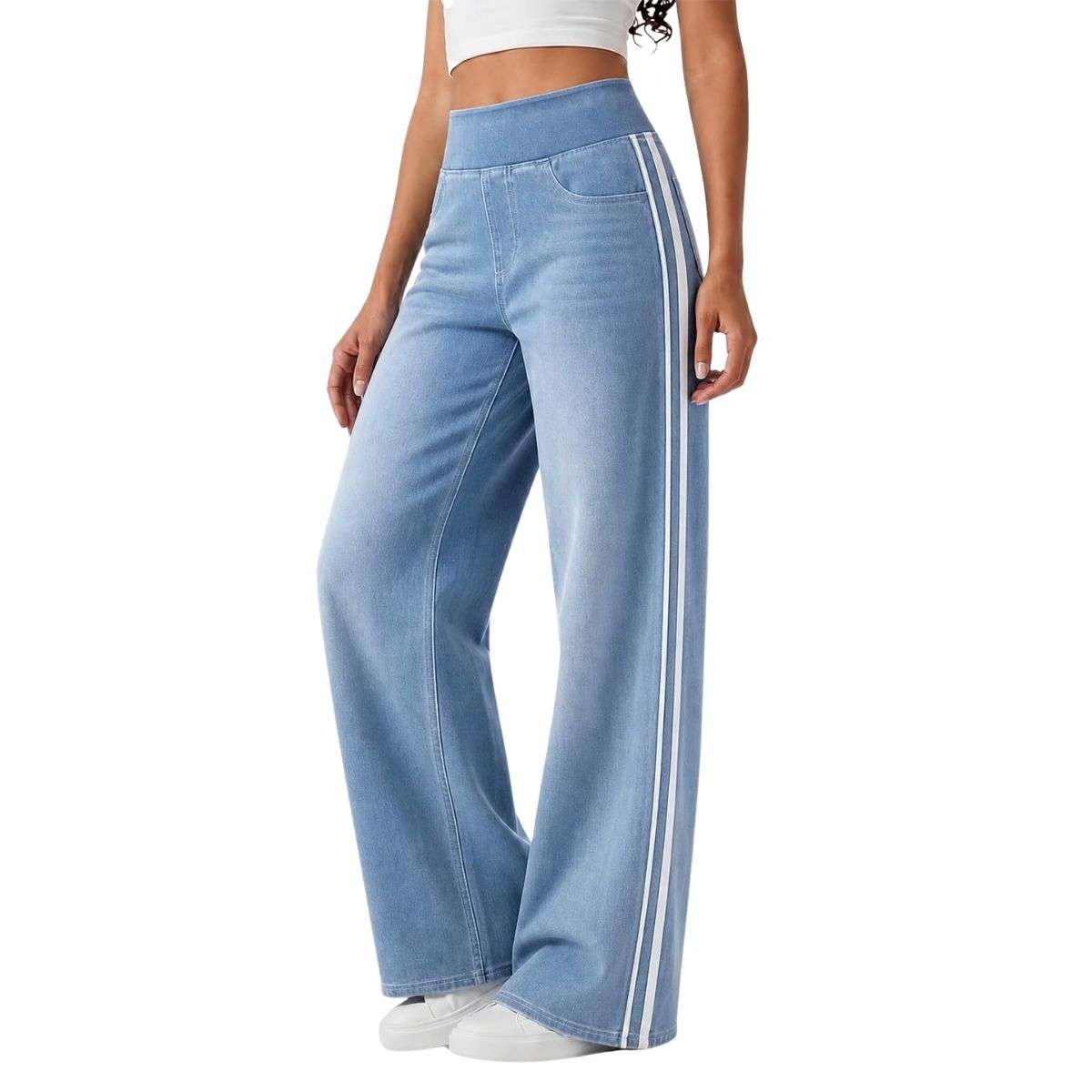 Women’s Side Stripe Stretch Wide Leg Jeans