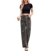 Women’s High Rise Leopard Print Wide Leg Loose Fit Jeans