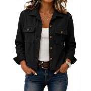 Women’s Fashion Cropped Corduroy Collared Long Sleeve Jacket