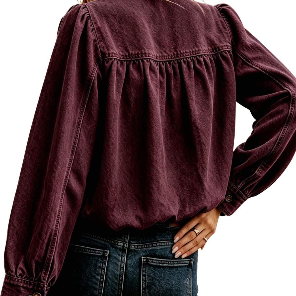 Women’s Puff Sleeve Button Vintage Denim Jacket