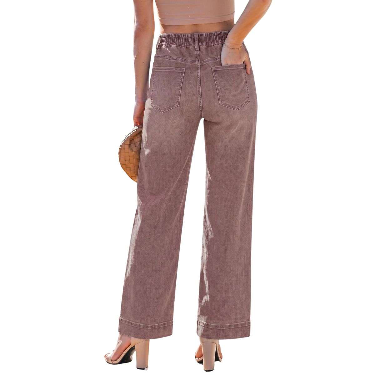 Women’s High Waist Pull On Stretchy Straight Leg Denim Long Pants