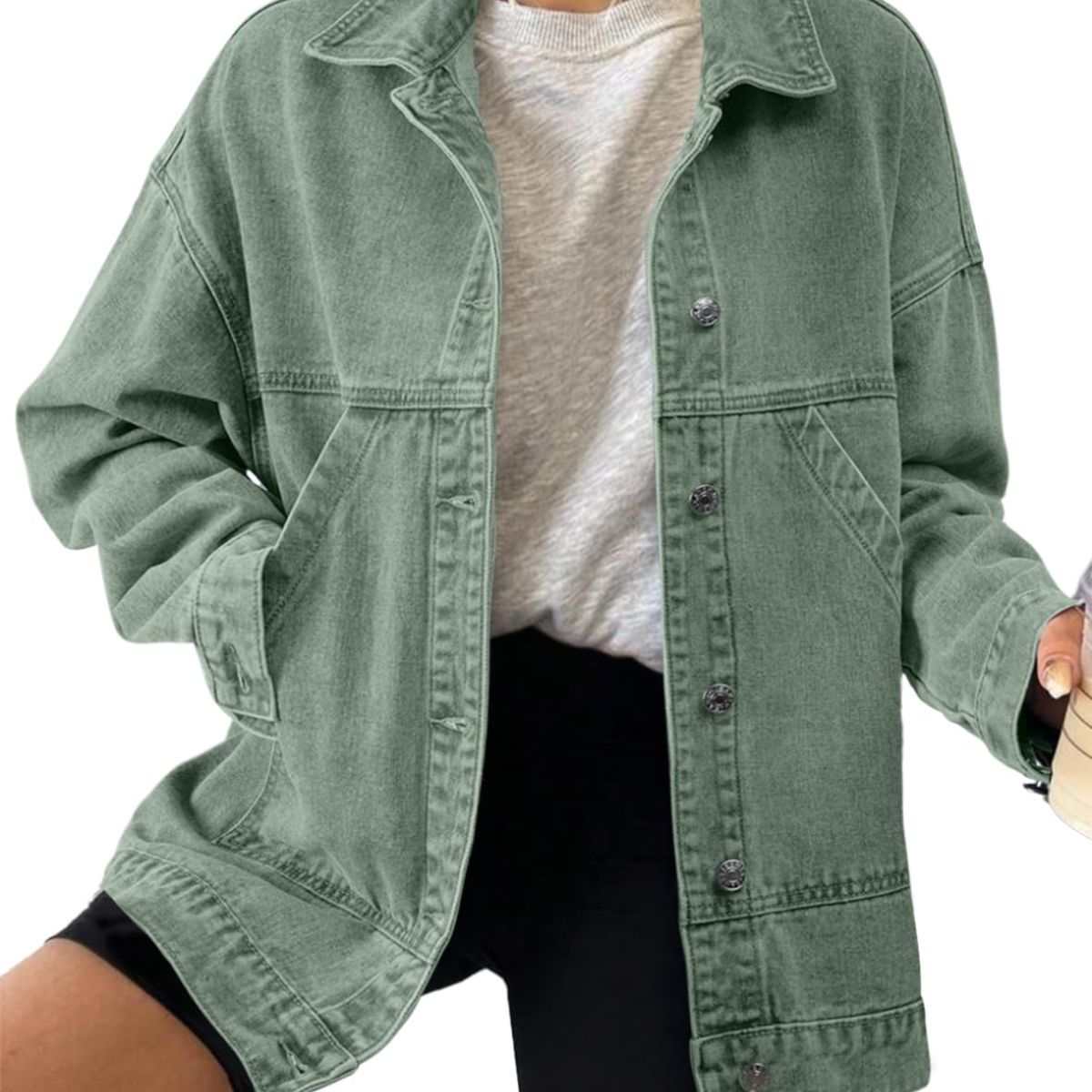 Women’s Casual Drop Shoulder Button Front Denim Jacket With Pockets