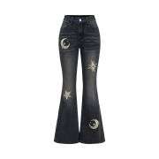 Women’s Gothic Punk Rhinestone Embroidered Flare Jeans