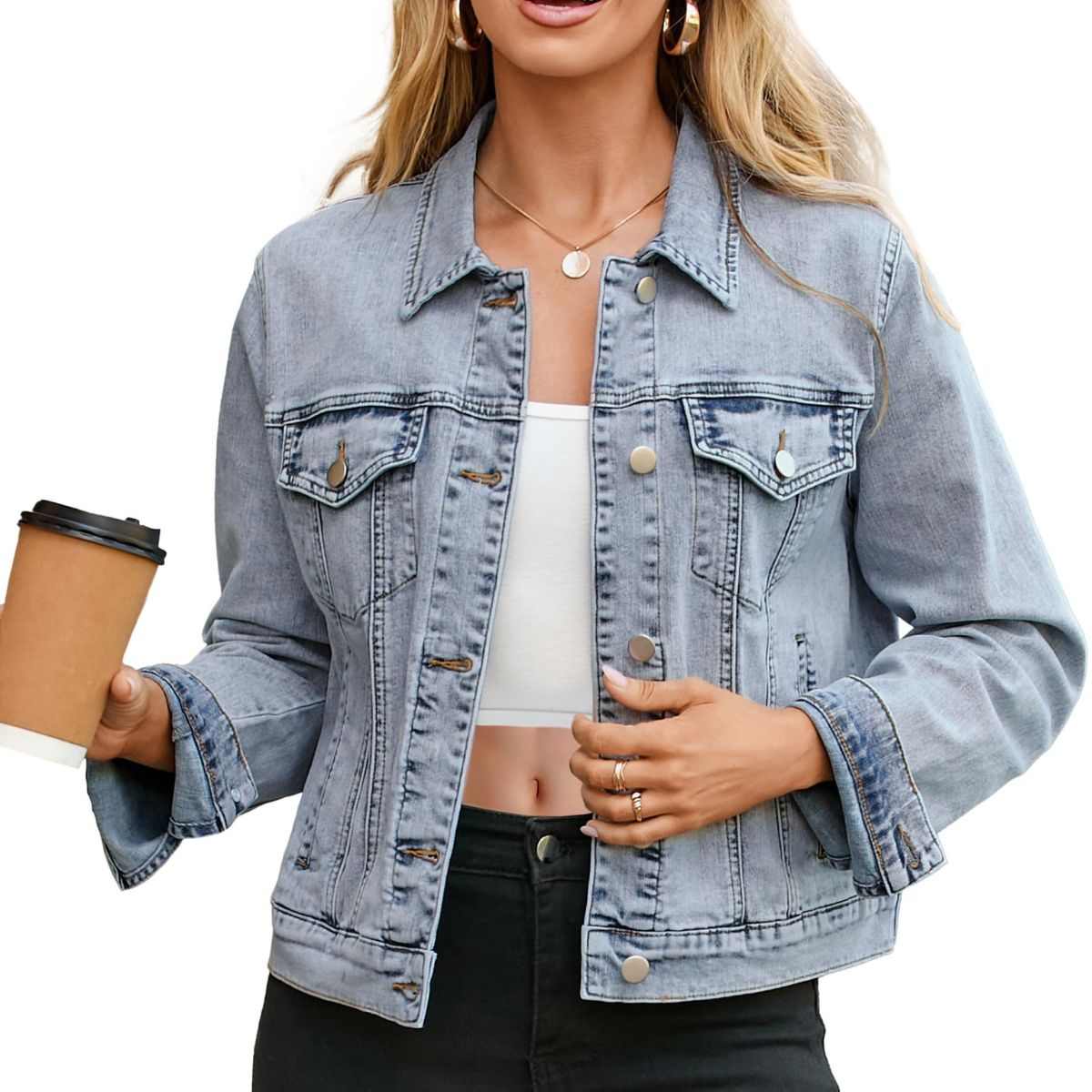Women’s Slim Fit Button Front Western Denim Jacket