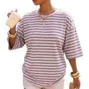 Women’s Y2K Striped Print Loose Short Sleeve T-Shirt