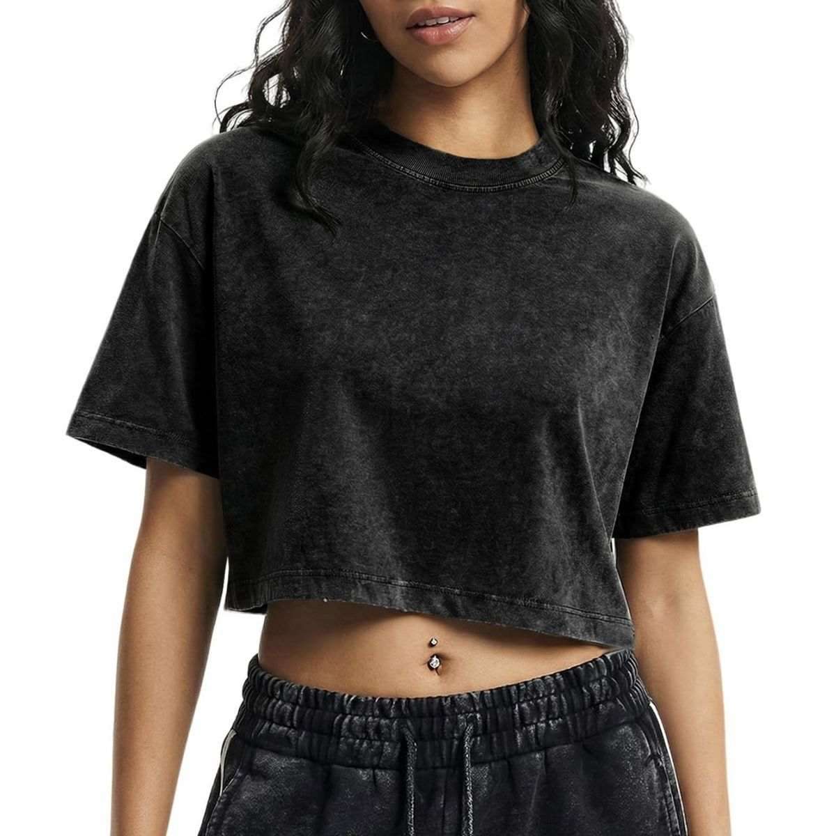 Women’s Loose Fit Acid Wash Cropped Short Sleeve T-Shirt