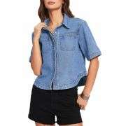 Women’s Short Sleeve Button Front Casual Denim Jacket