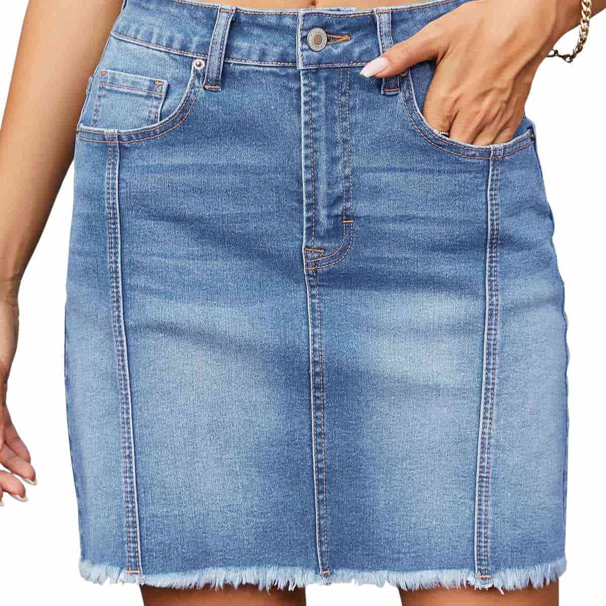 Women’s High Waisted Seam Stitched Denim Skirt
