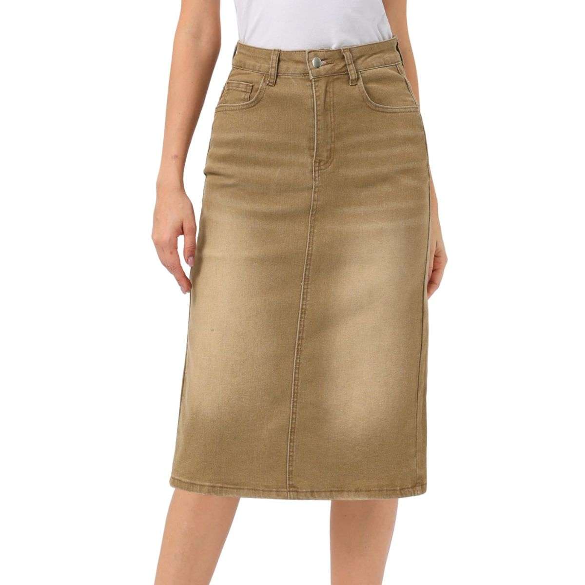 Women’s High Waisted Midi Denim Skirt