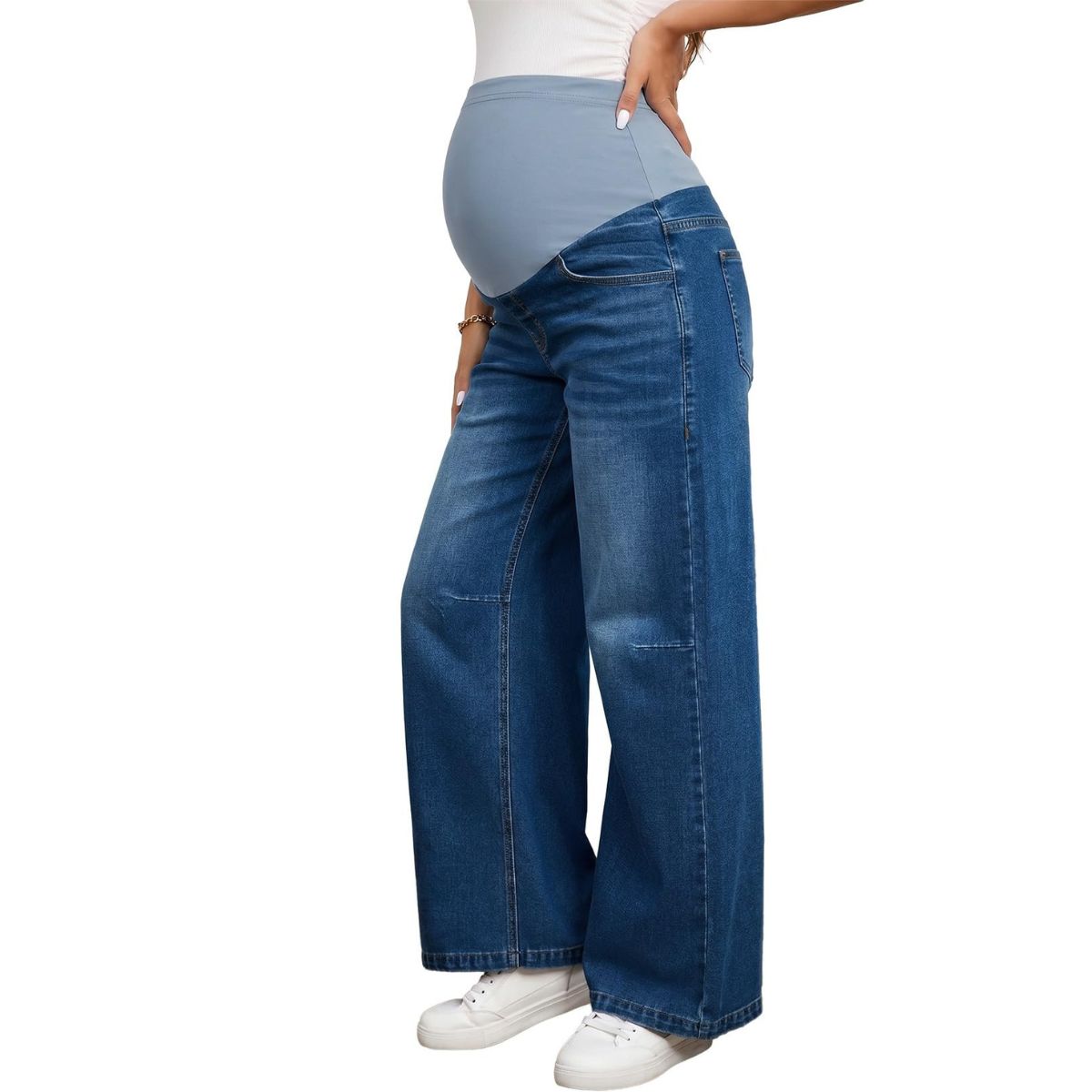 Maternity Stretchy Over The Belly Wide Leg Denim Pants