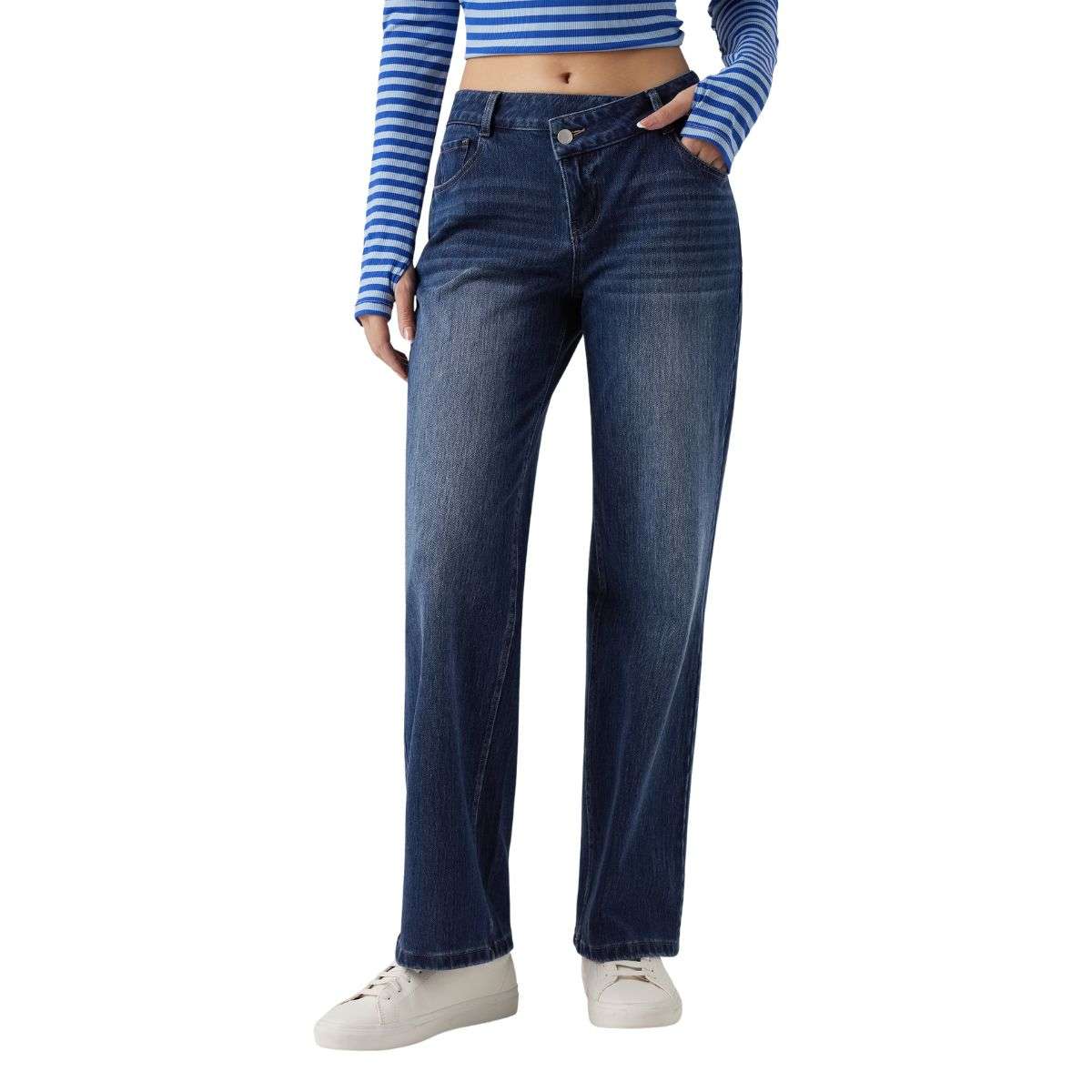Women’s Asymmetrical Low Rise Straight Leg Jeans