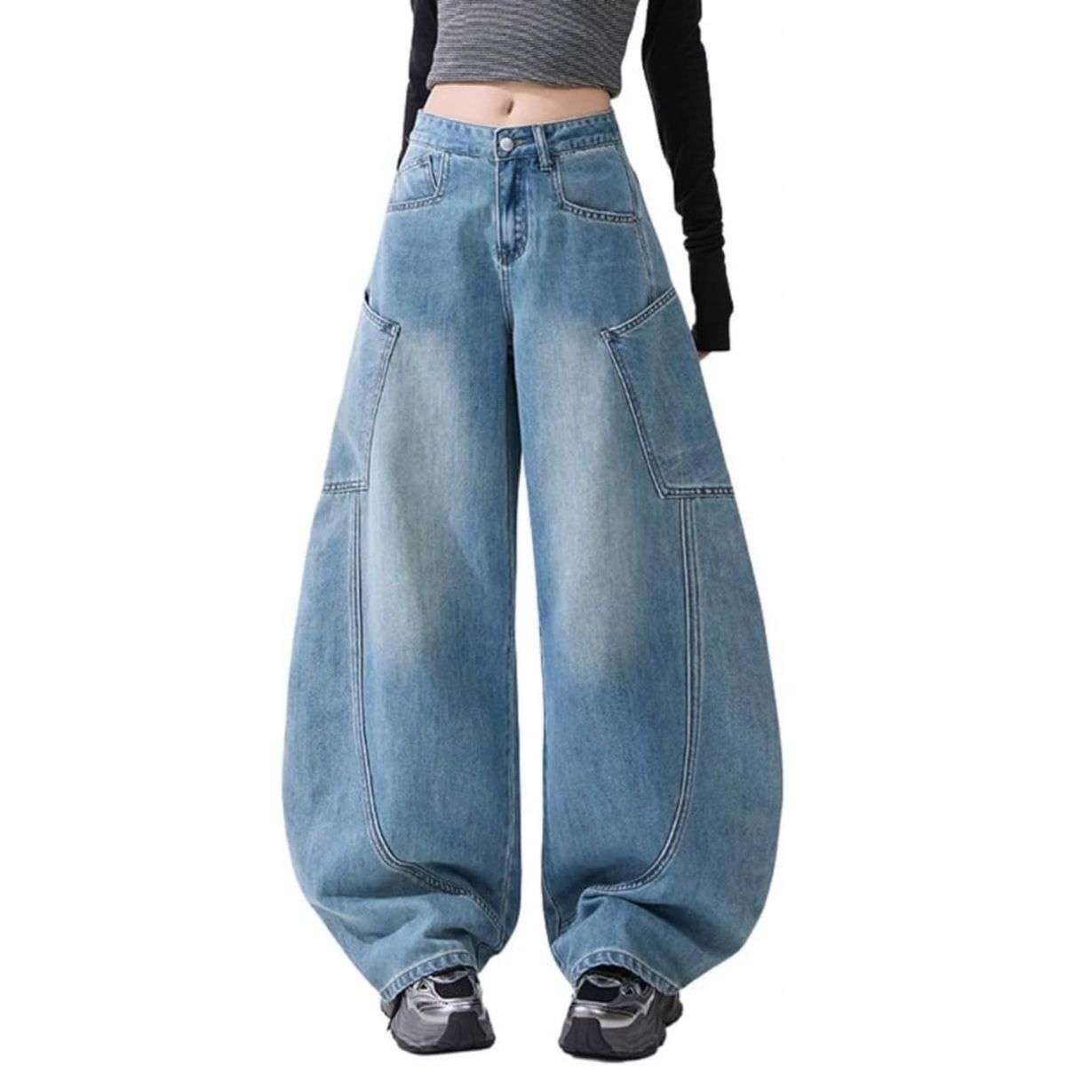 Women’s High Rise Barrel Leg Loose Fit Jeans