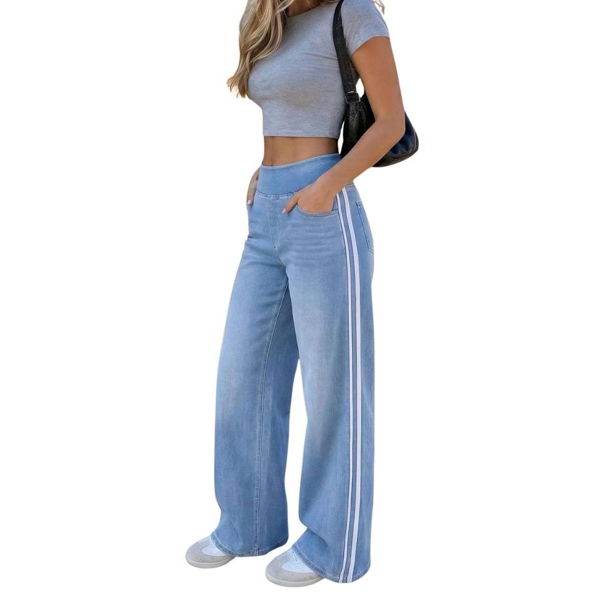 Women’s Side Stripe Stretch Wide Leg Jeans