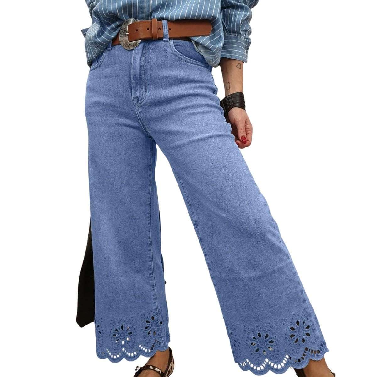 Women’s Embroidered Stretch Wide Leg Jeans