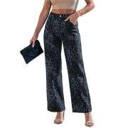 Women’s High Rise Cheetah Print Wide Leg Jeans
