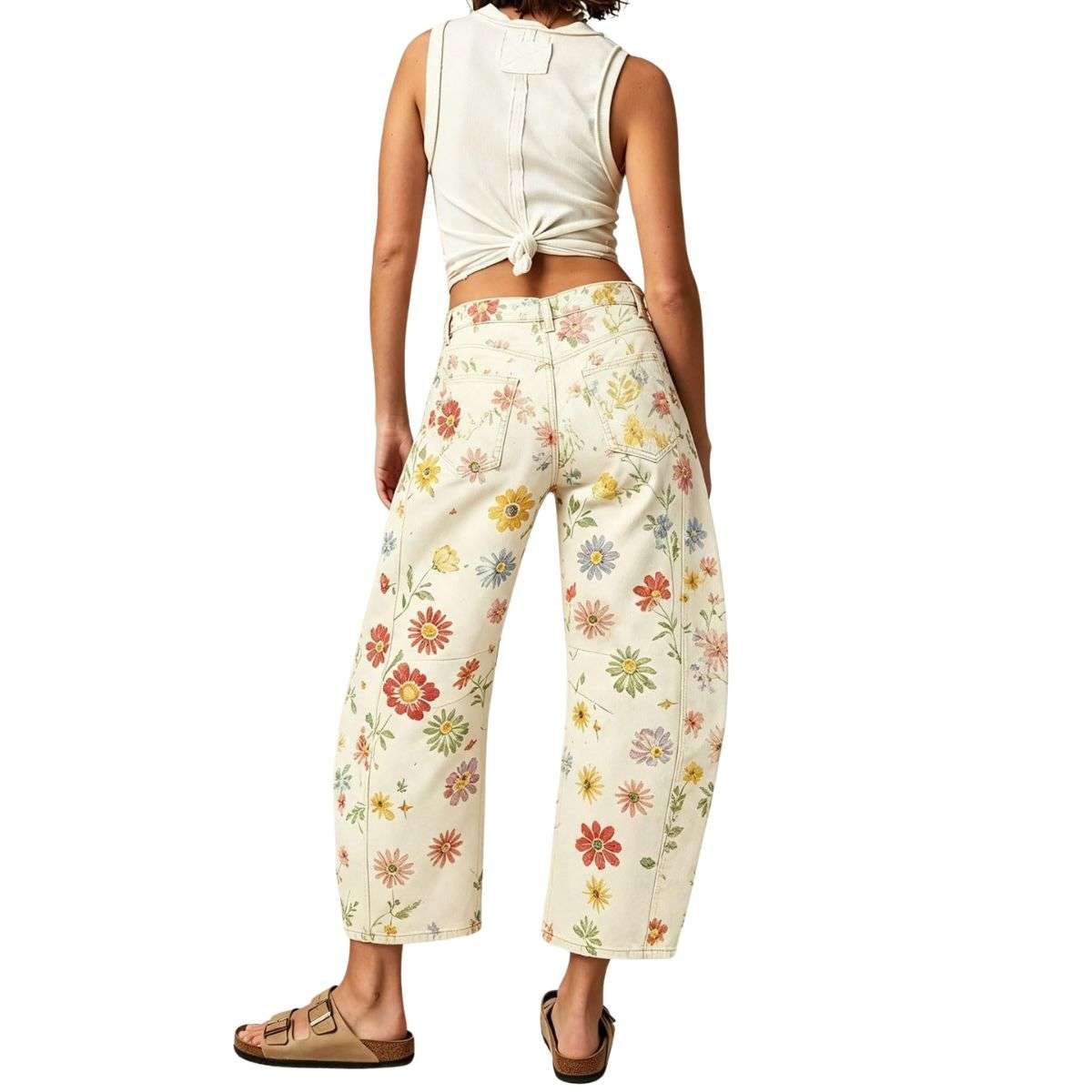 Women’s Mid Rise Printed Loose Barrel Leg Jeans