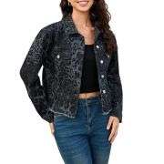 Women’s Cheetah Print Stretch Frayed Hem Denim Jacket