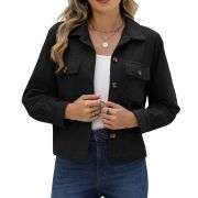 Women’s Fashion Cropped Corduroy Collared Long Sleeve Jacket