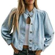 Women’s Puff Sleeve Button Vintage Denim Jacket