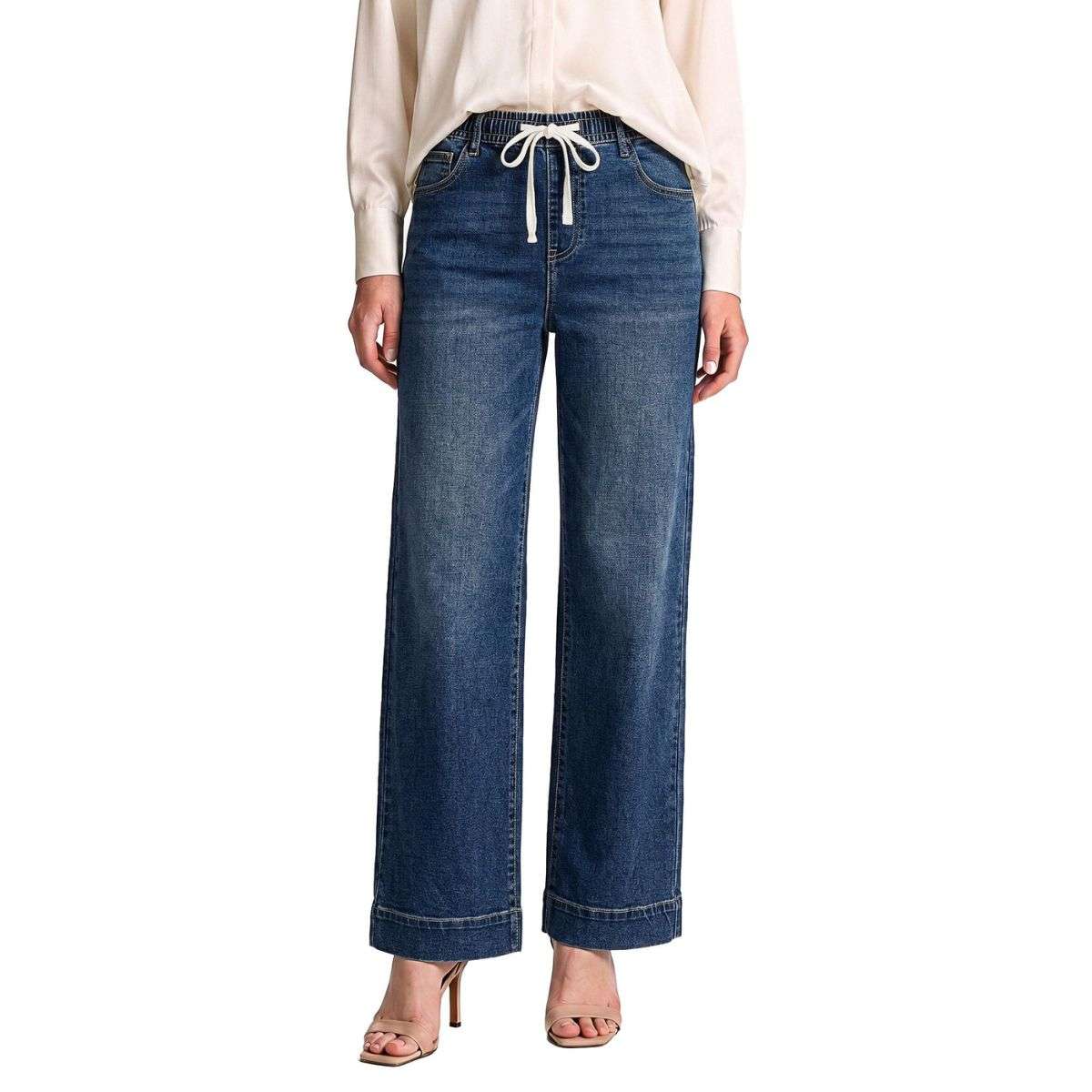 Women’s High Waist Pull On Stretchy Straight Leg Denim Long Pants