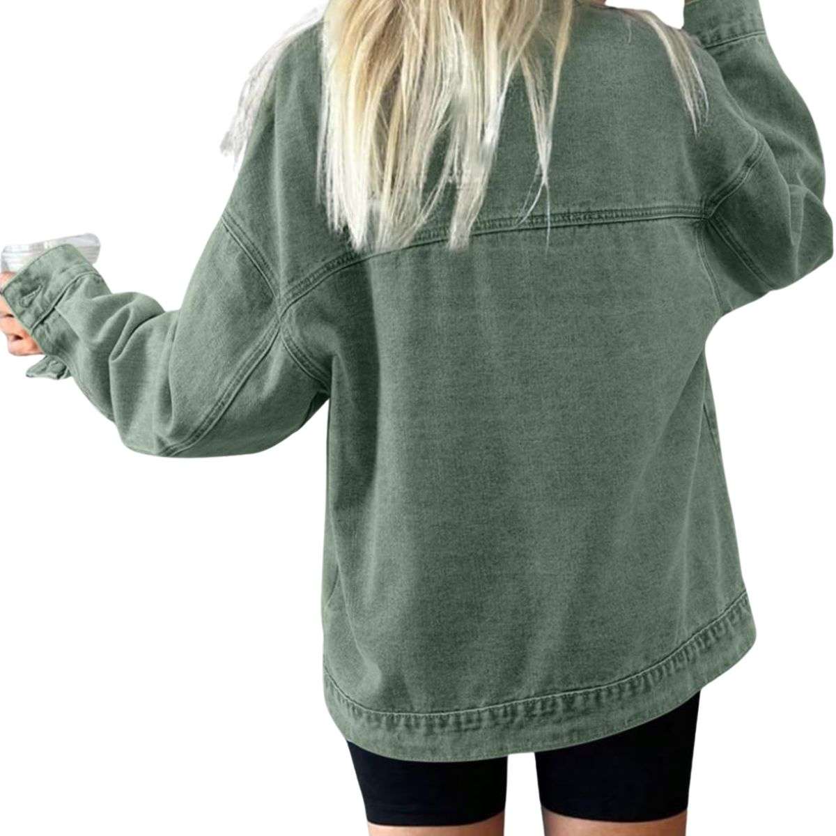 Women’s Casual Drop Shoulder Button Front Denim Jacket With Pockets