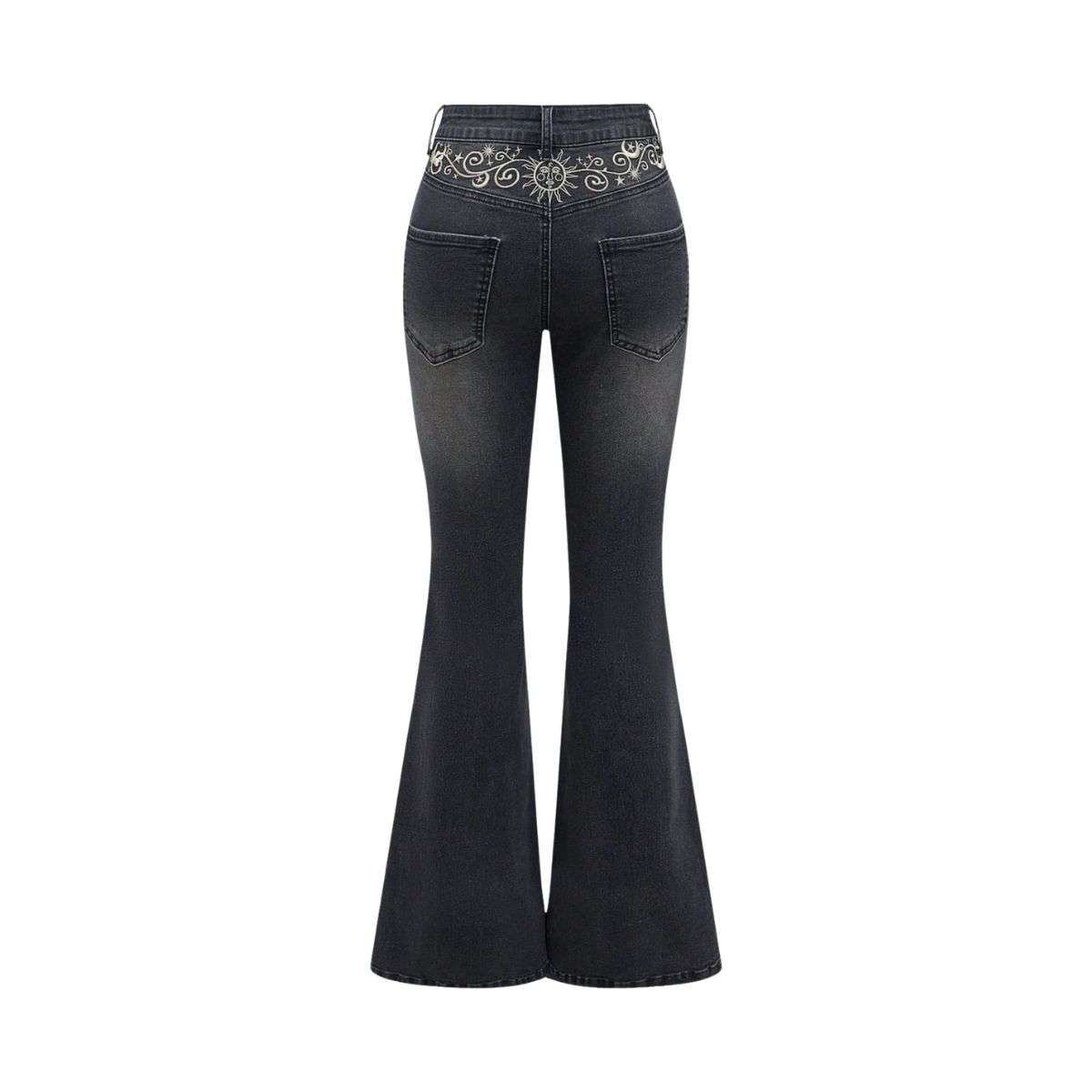 Women’s Gothic Punk Rhinestone Embroidered Flare Jeans