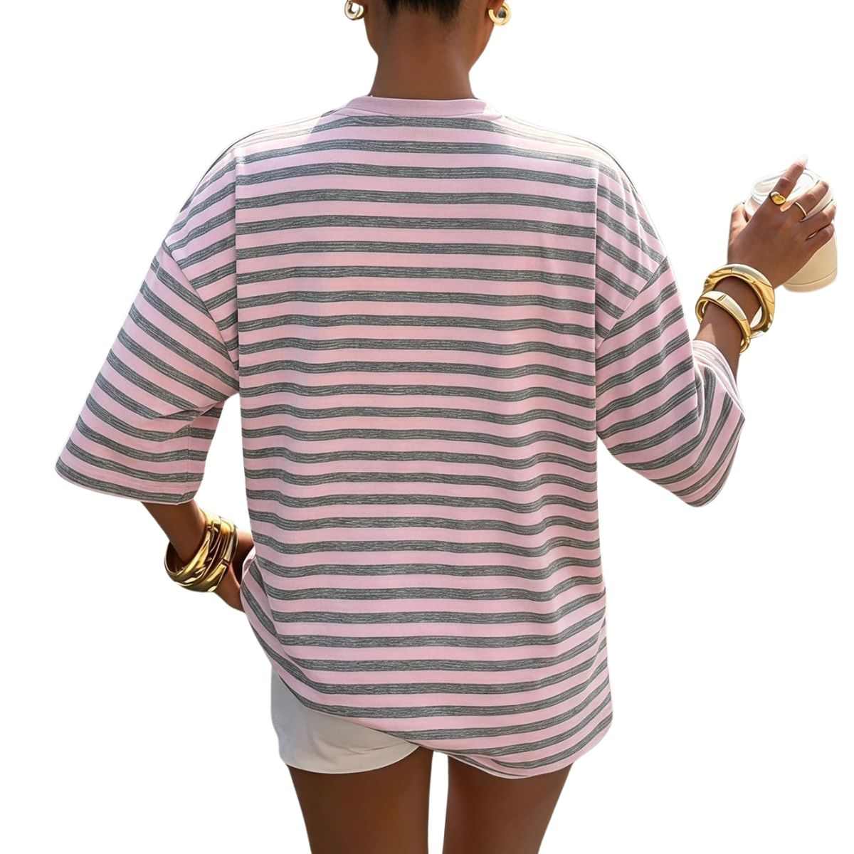 Women’s Y2K Striped Print Loose Short Sleeve T-Shirt