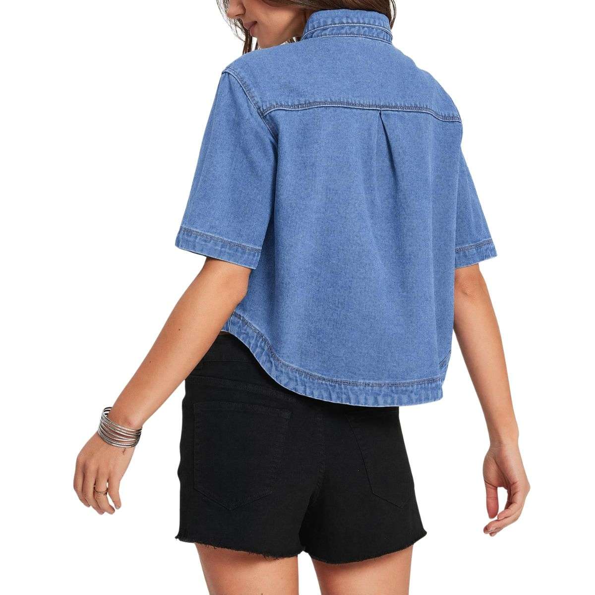 Women’s Short Sleeve Button Front Casual Denim Jacket