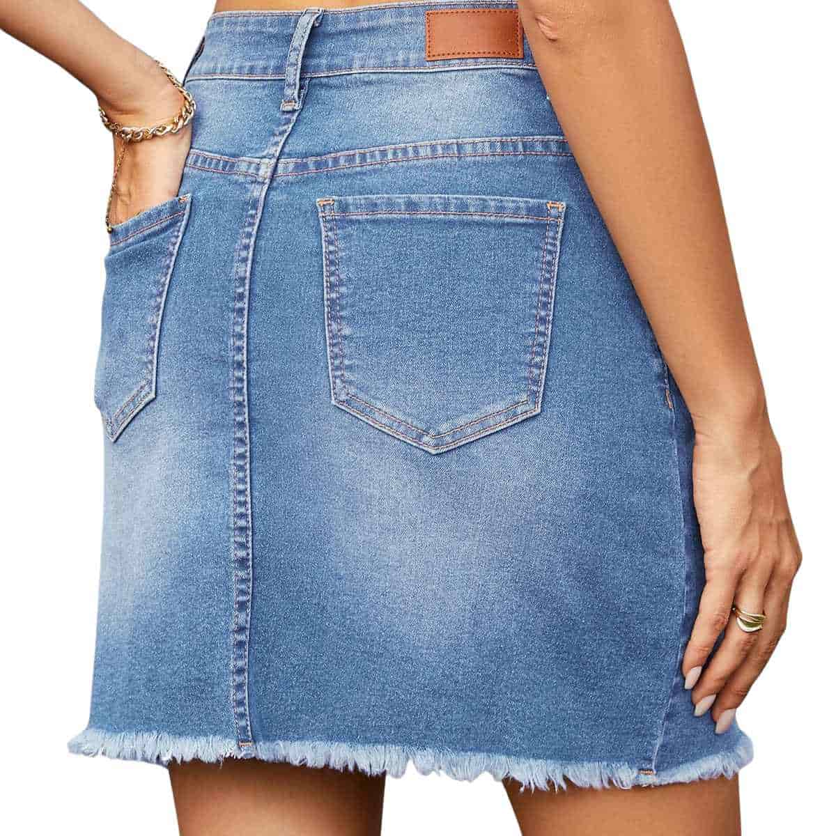 Women’s High Waisted Seam Stitched Denim Skirt