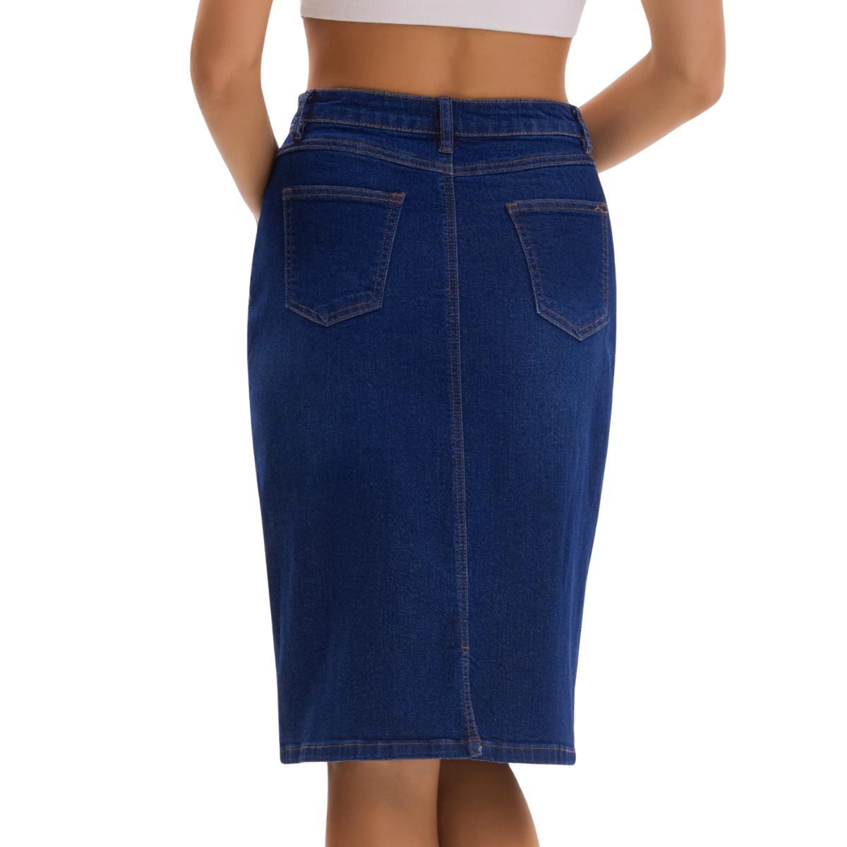 Women’s Stretchy Back Slit Midi Denim Skirt