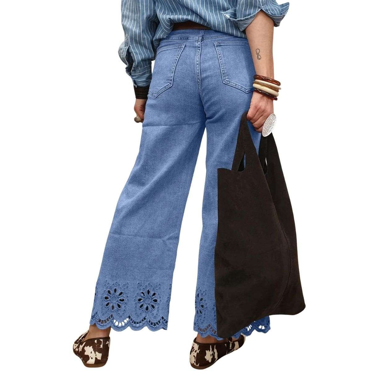 Women’s Embroidered Stretch Wide Leg Jeans