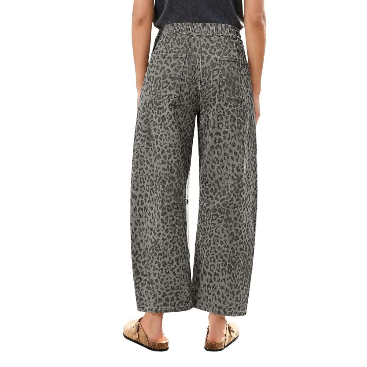 Women’s High Rise Leopard Print Wide Barrel Leg Jeans