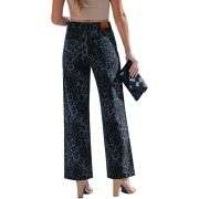 Women’s High Rise Cheetah Print Wide Leg Jeans