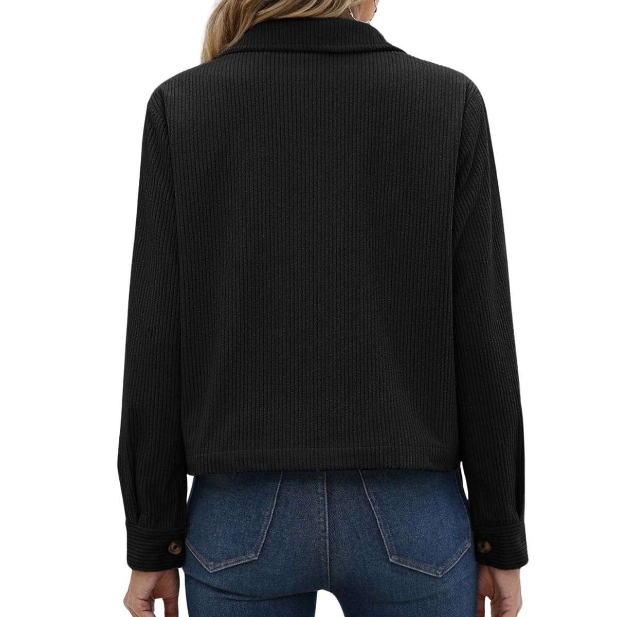 Women’s Fashion Cropped Corduroy Collared Long Sleeve Jacket