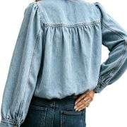 Women’s Puff Sleeve Button Vintage Denim Jacket