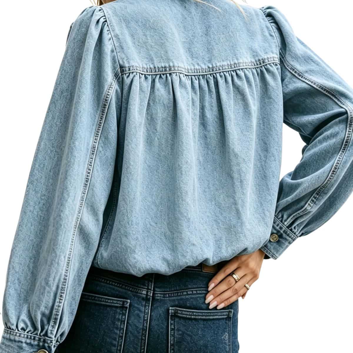 Women’s Puff Sleeve Button Vintage Denim Jacket