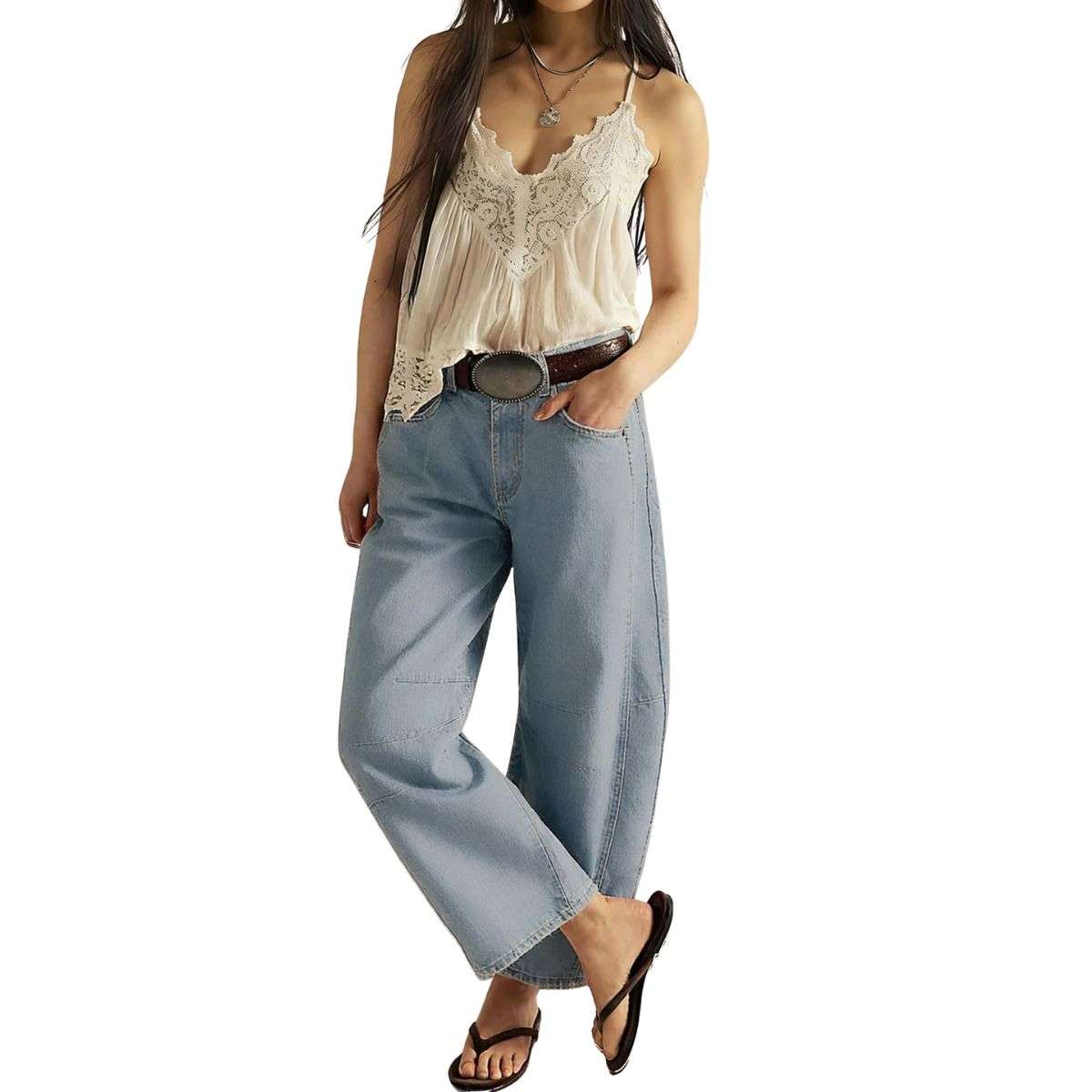Women’s Casual Wide Leg Mid Rise Denim Jeans
