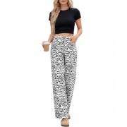 Women’s High Rise Leopard Print Wide Leg Loose Fit Jeans