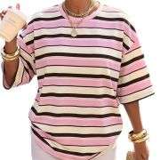 Women’s Y2K Striped Print Loose Short Sleeve T-Shirt
