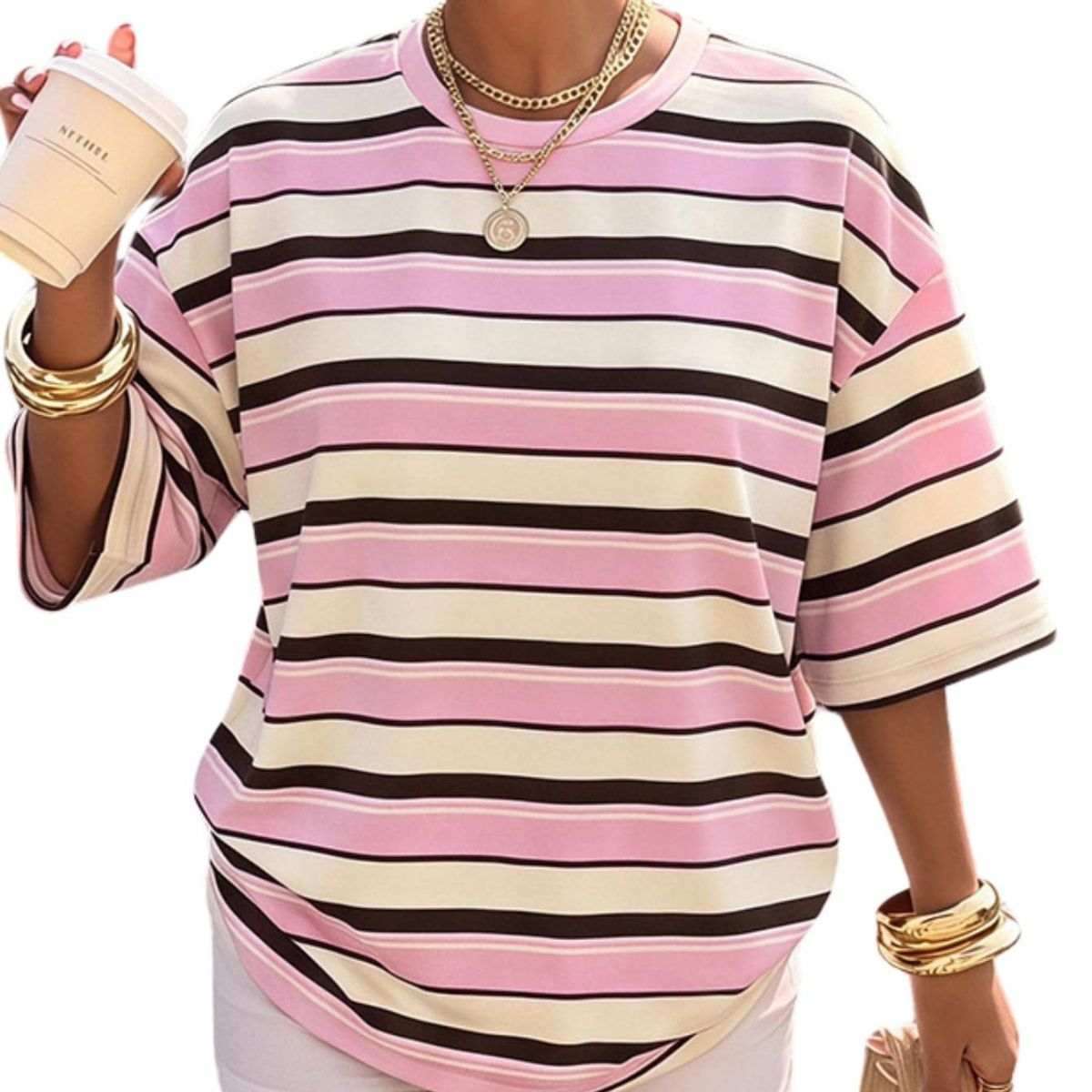 Women’s Y2K Striped Print Loose Short Sleeve T-Shirt